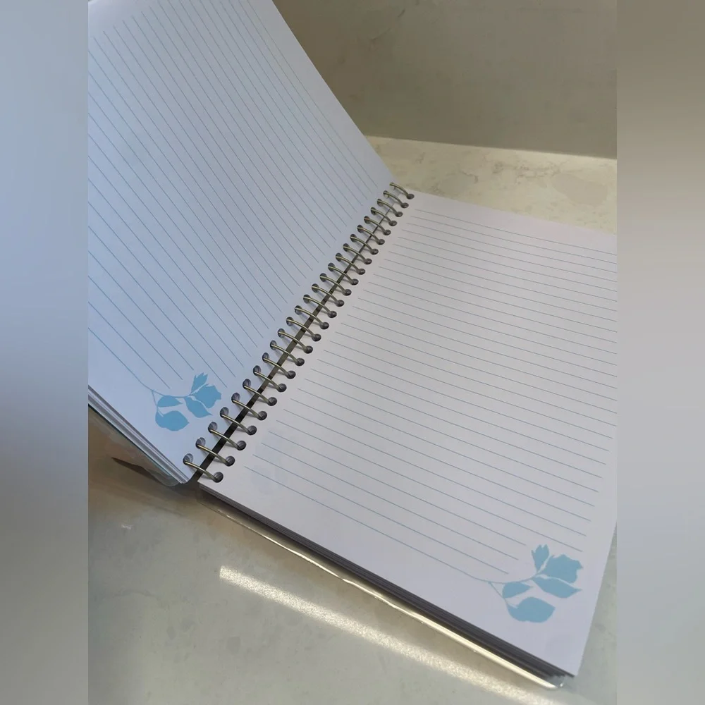 Blue and Pink Floral Print Inspirational Laminated Hard Cover‎ Spiral Journal